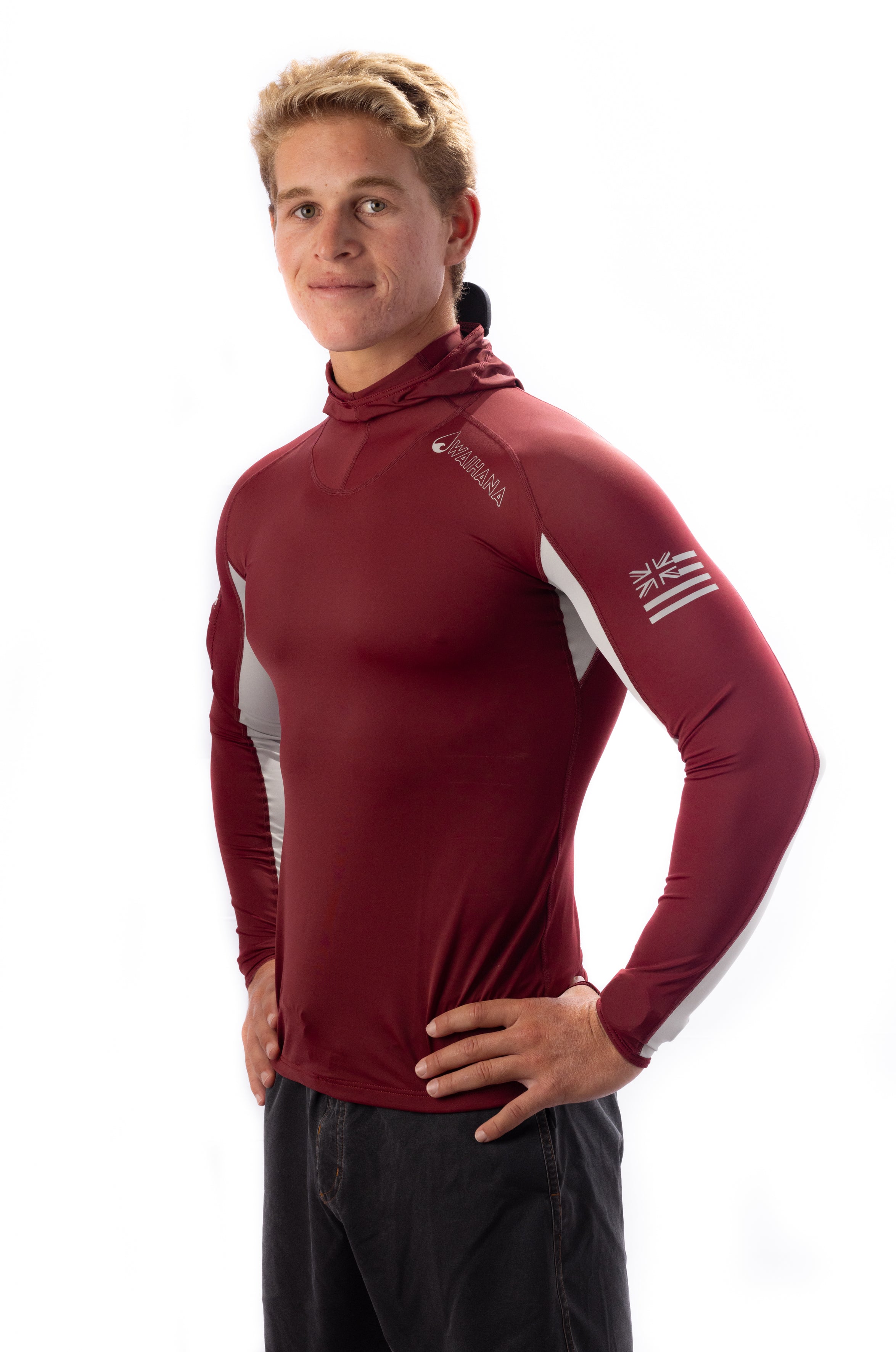 Maroon Carvico Hooded Surf Rashguard – WAIHANA